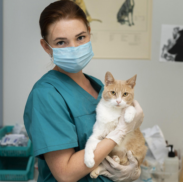 doctora que sujeta un gato