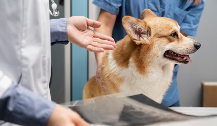 veterinaria hablando con clienta sobre su perro